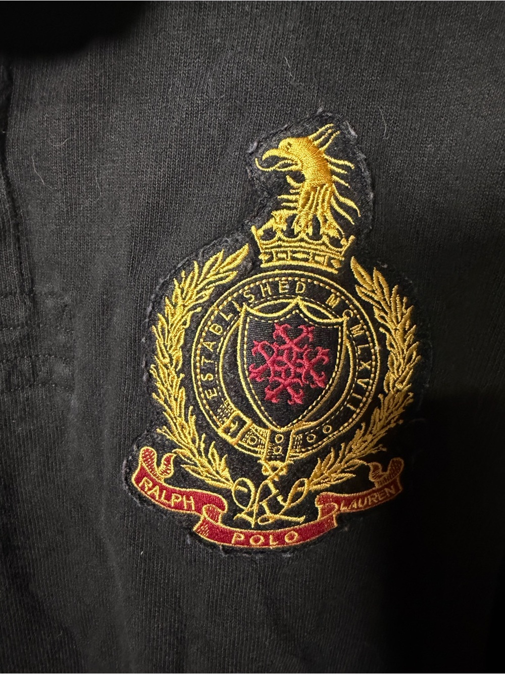 Vintage Polo Ralph Lauren PRLC Crest Rugby Shirt Black Gold Embroidered XXL - Picture 6 of 6